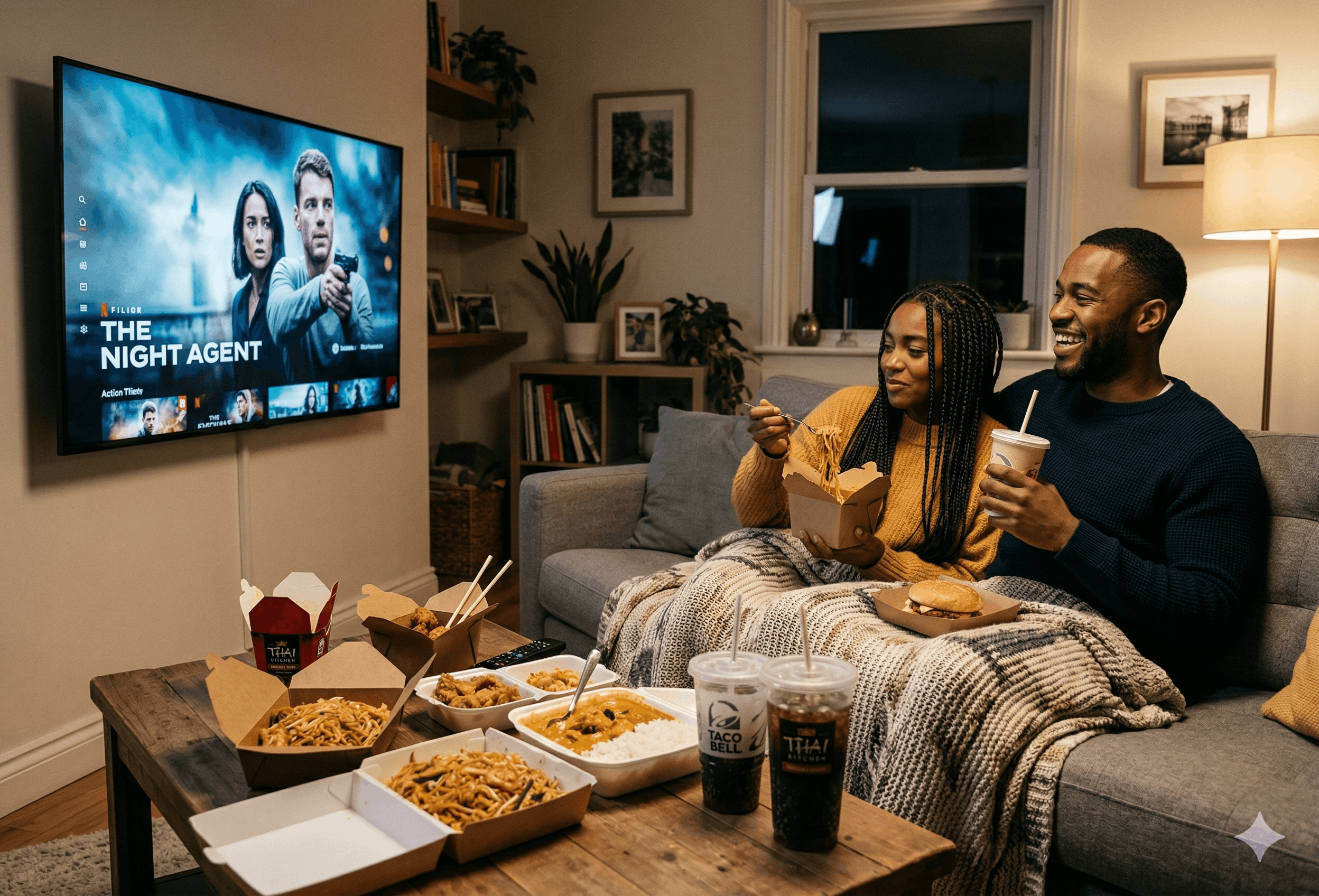 Couple enjoying takeout together